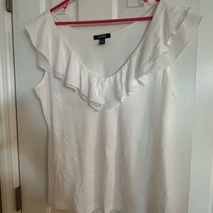 Chaps Ivory Ruffle Neck Blouse
